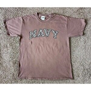 Vintage Navy T-Shirt Men's Large Brown Short Sleeve